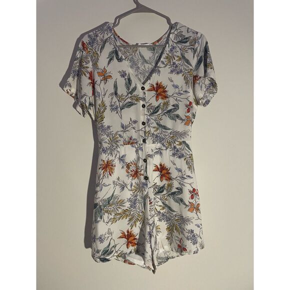 All In Favor Medium Floral Leafy Romper Ditsy Thanksgiving Cottage - Picture 1 of 4